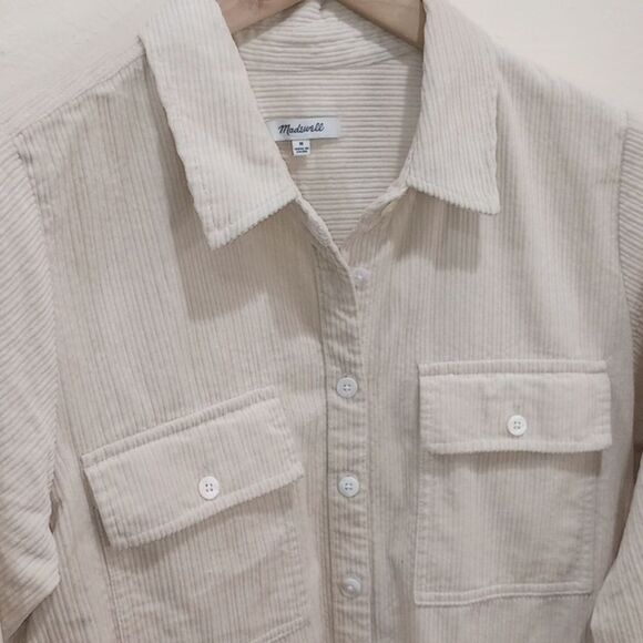 Madewell Corduroy Long sleeve Mini Shirt dress - M - Harvest Moon / Cream - Picture 7 of 13